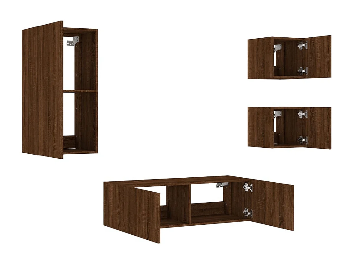 4-tlg. TV-Wohnwand mit LED-Leuchten Braun Eichen-Optik