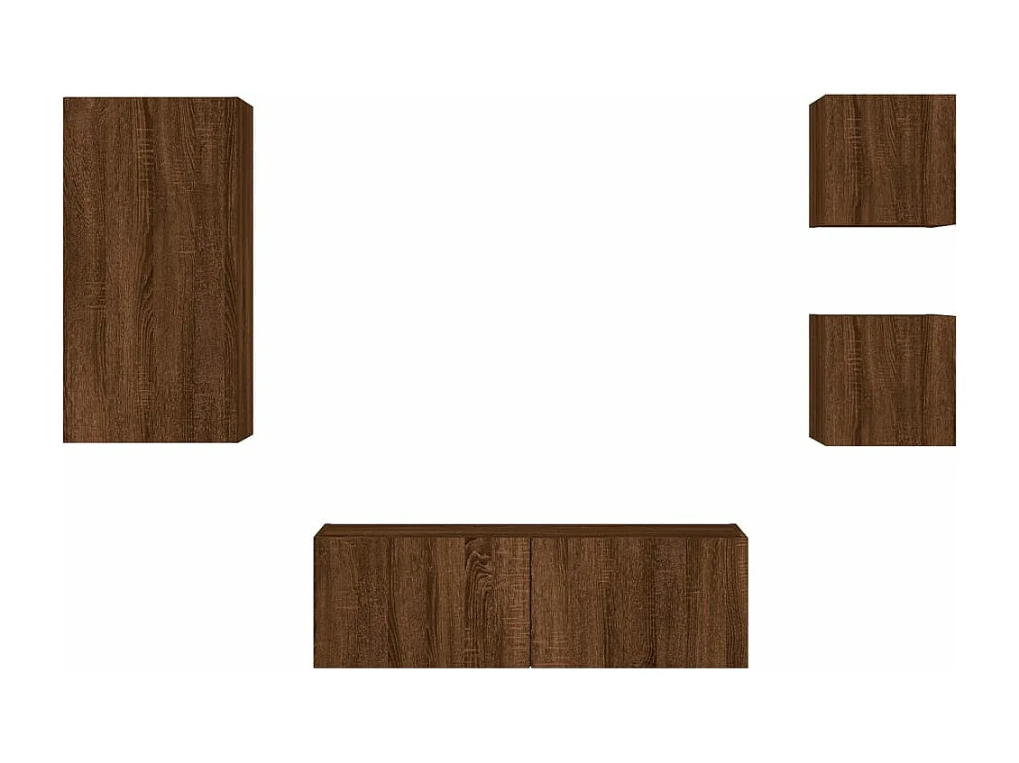 4-tlg. TV-Wohnwand mit LED-Leuchten Braun Eichen-Optik