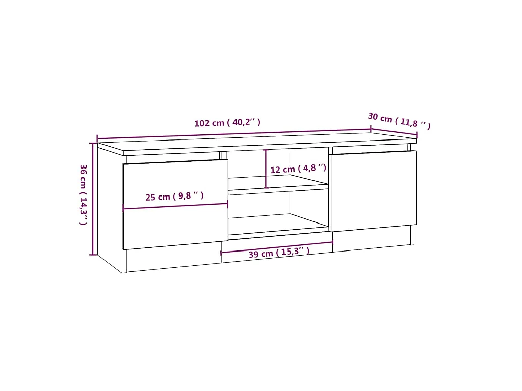Meuble TV avec porte Chêne fumé 102x30x36 cm