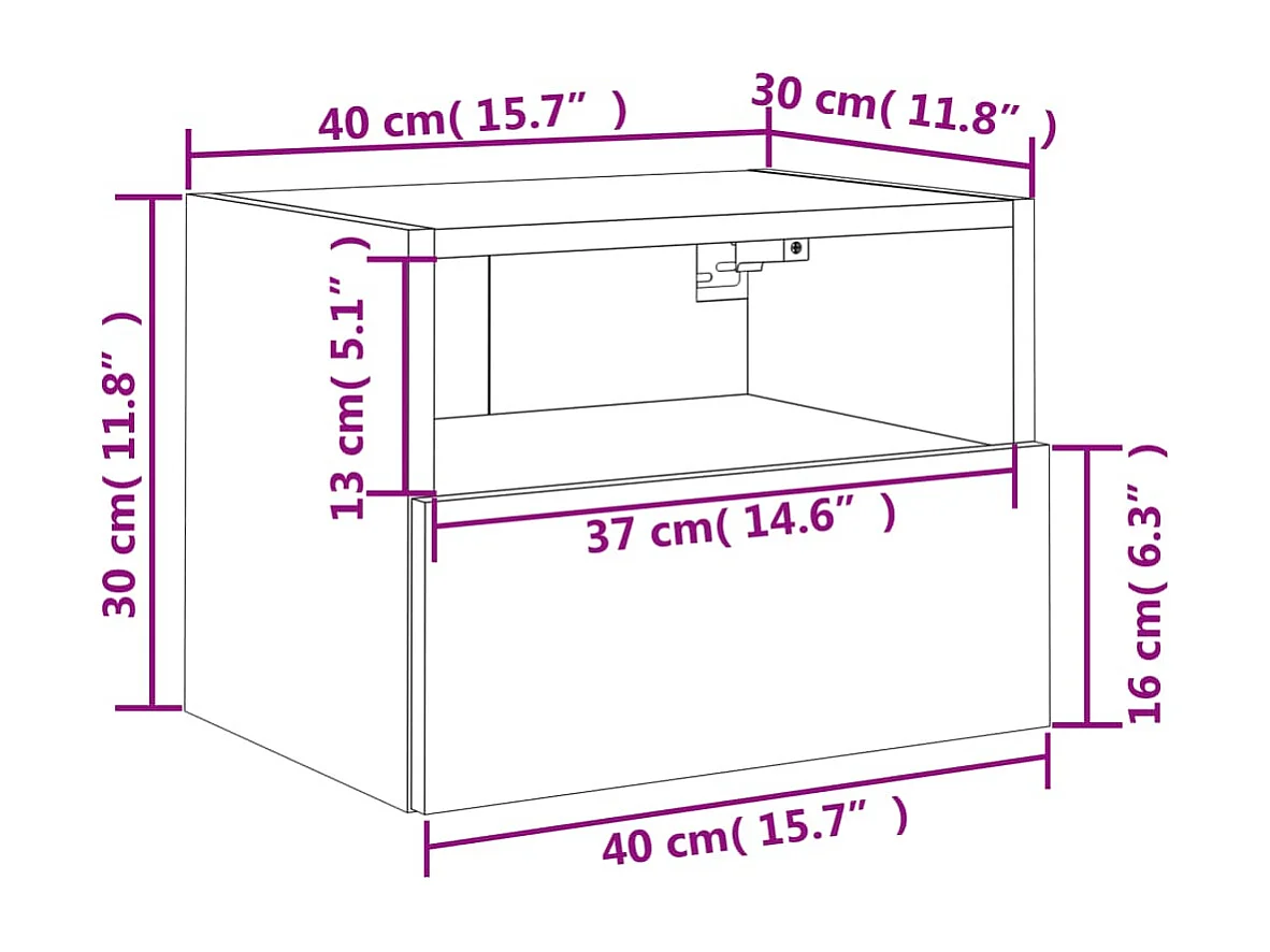 Tv-wandmeubel 40x30x30 cm bewerkt hout zwart