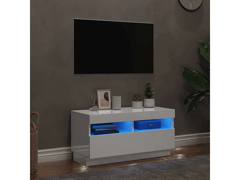 Meuble TV avec lumières LED blanc brillant 80x35x40 cm