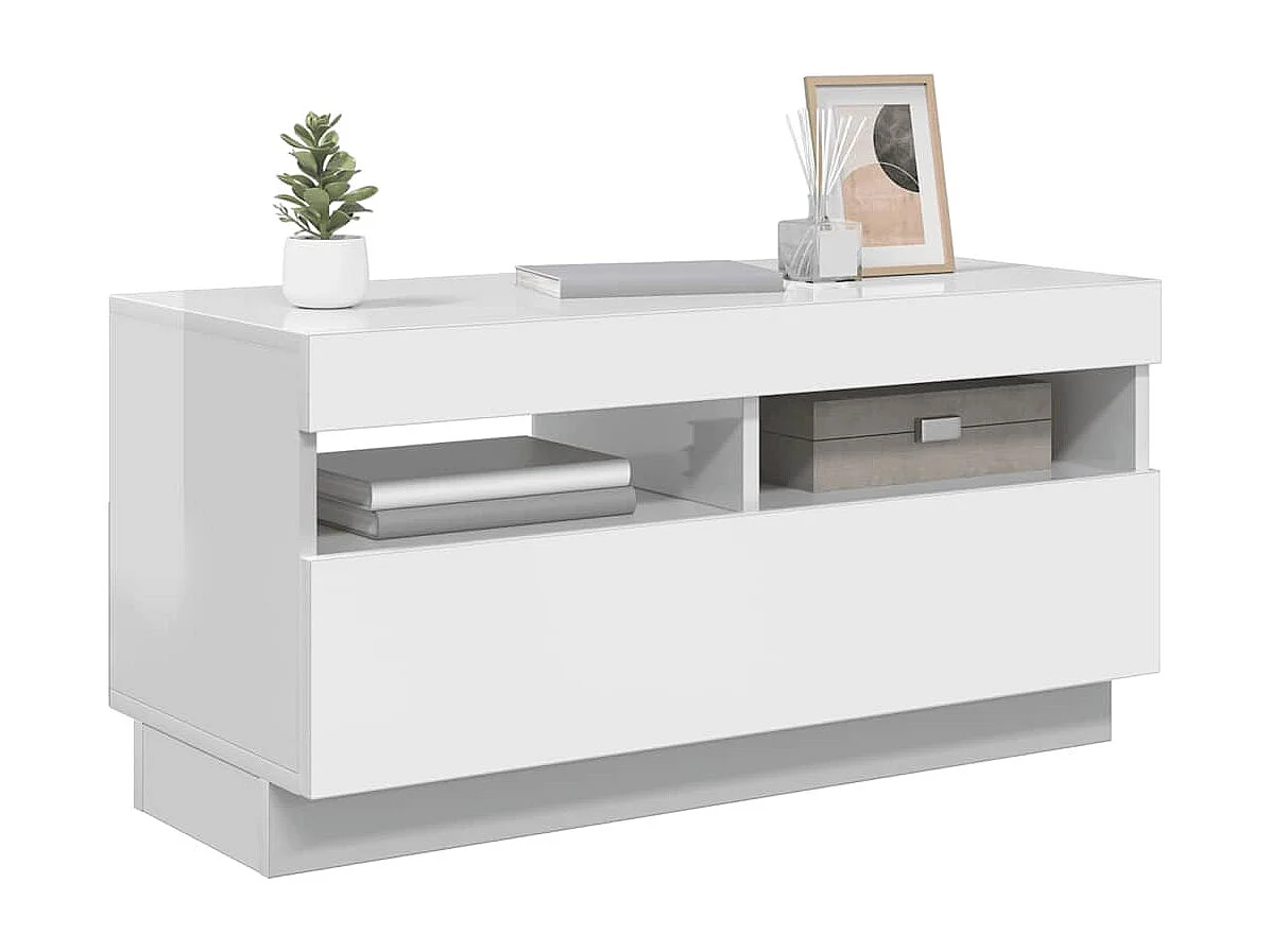 Meuble TV avec lumières LED blanc brillant 80x35x40 cm