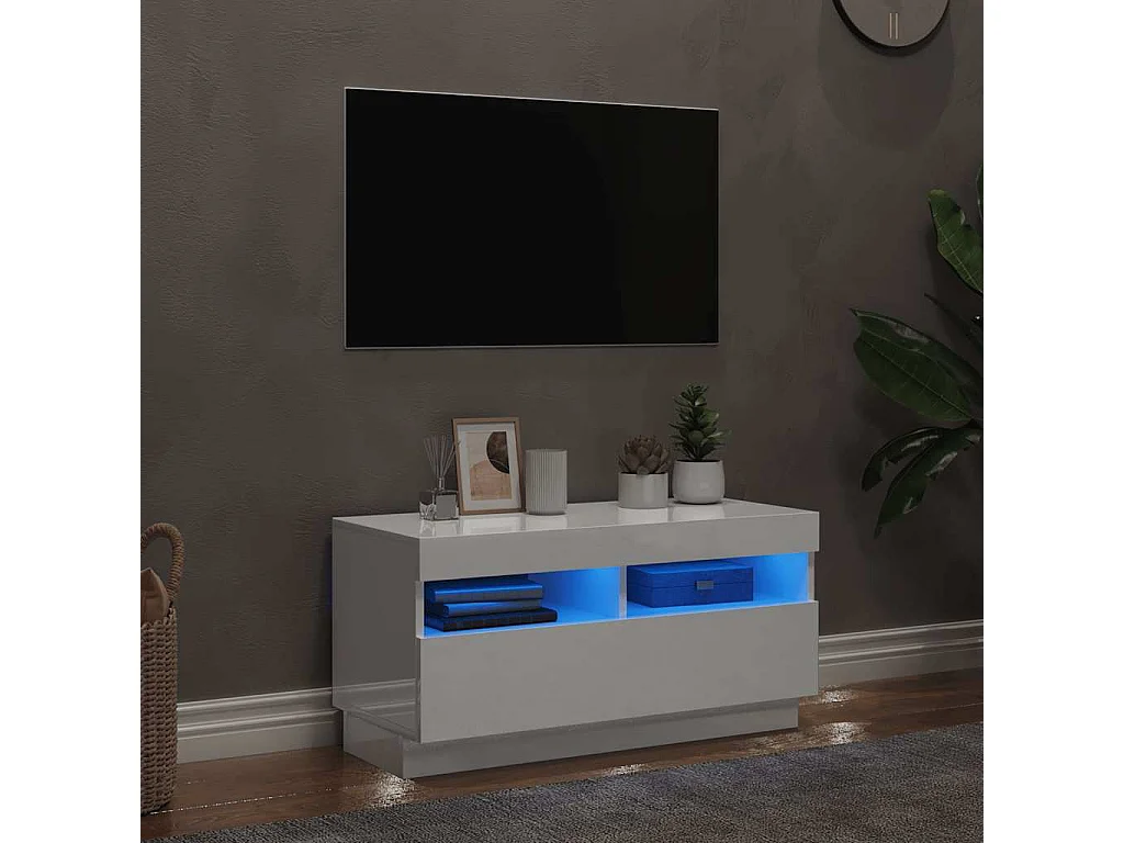 Meuble TV avec lumières LED blanc brillant 80x35x40 cm