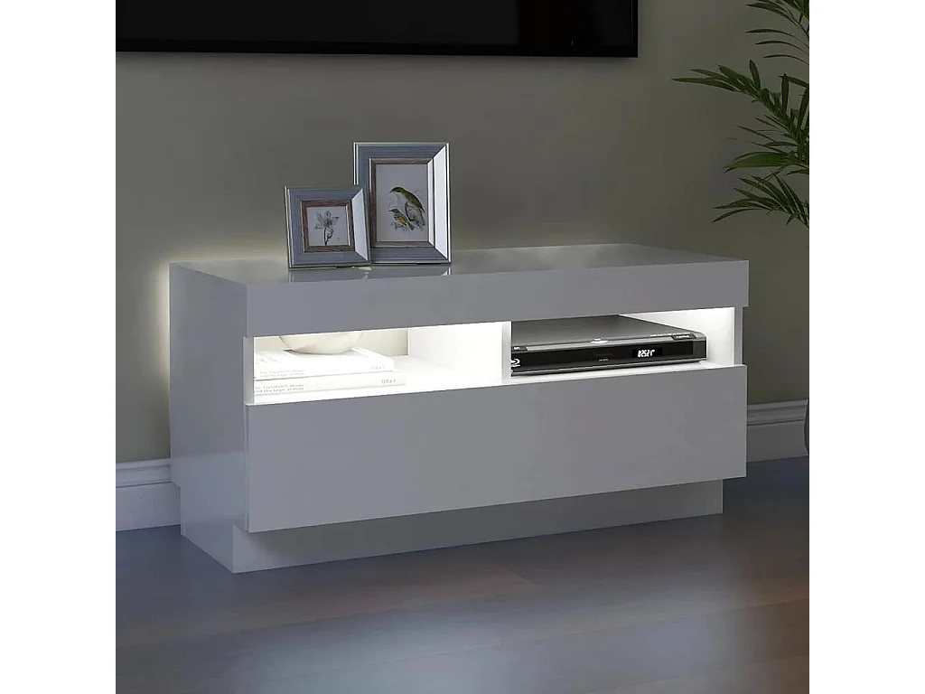 Meuble TV avec lumières LED blanc brillant 80x35x40 cm