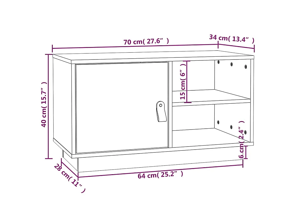 Meuble TV Noir 70x34x40 cm Bois de pin massif