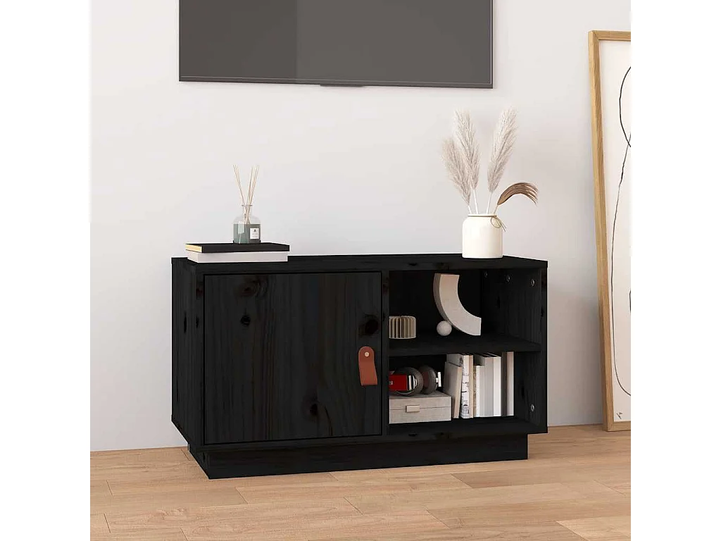 TV-Schrank Schwarz 70x34x40 cm Massivholz Kiefer