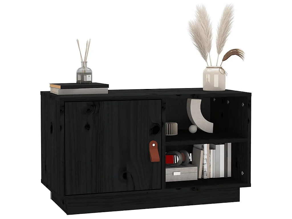 TV-Schrank Schwarz 70x34x40 cm Massivholz Kiefer
