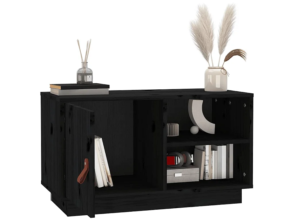 TV-Schrank Schwarz 70x34x40 cm Massivholz Kiefer