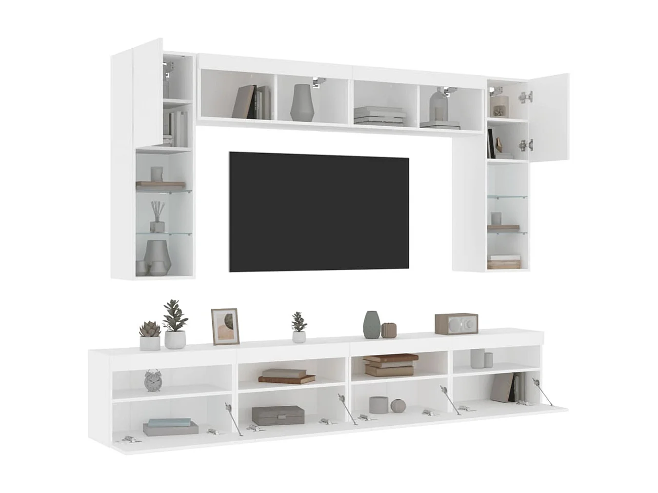 Ensemble de meubles TV muraux 8 pcs avec lumières LED blanc