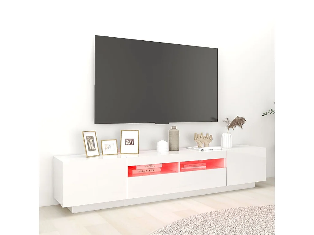 Mobile Porta TV con Luci LED Bianco Lucido 200x35x40 cm