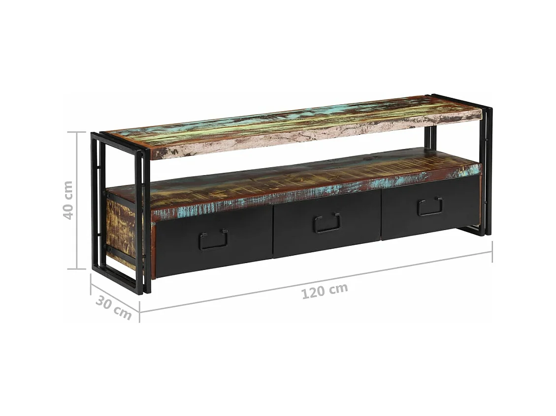 Mueble de TV madera maciza reciclada 120x30x40 cm