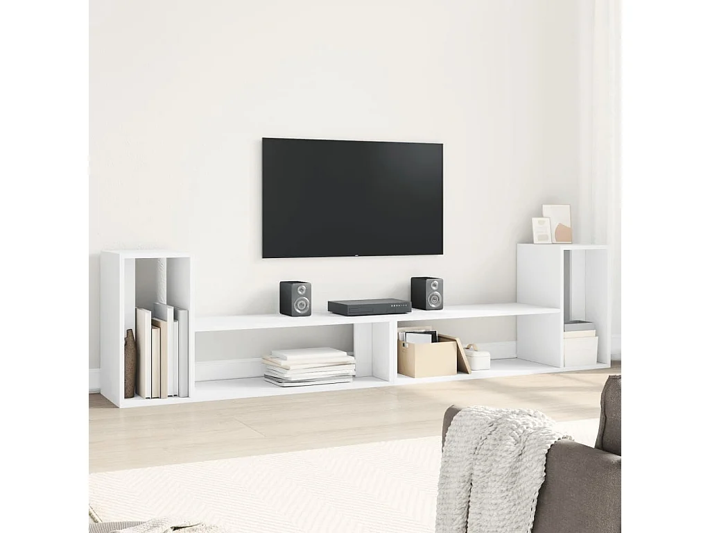 Mobili TV a Parete 2pz Bianchi 100x30x50cm in Legno Multistrato