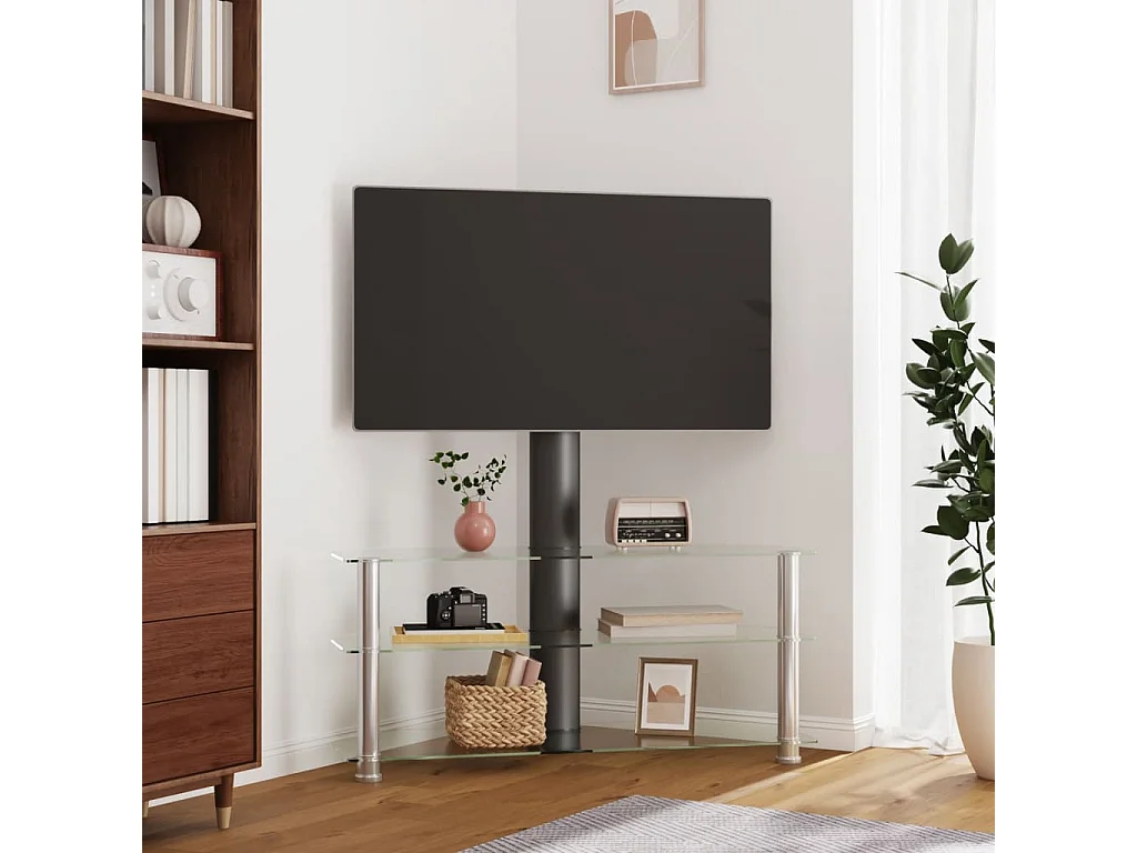 Tv-standaard hoek 3-laags voor 32-70 inch zwart en zilverkleur