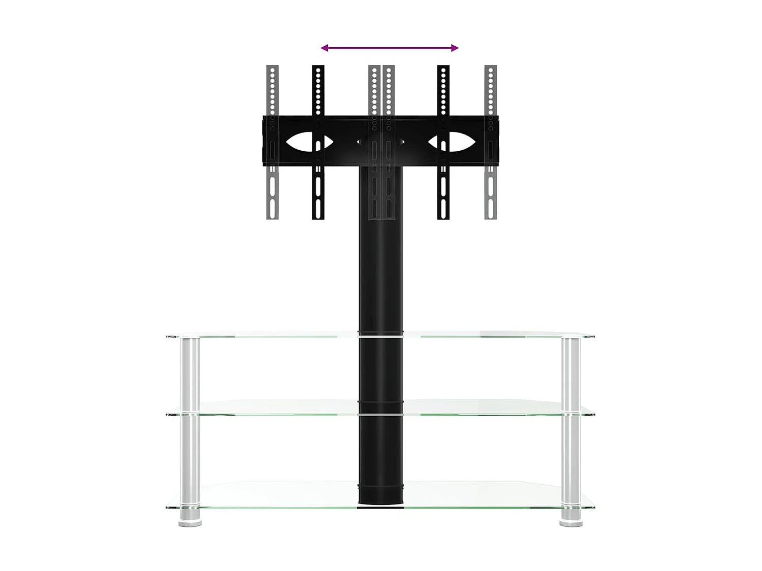 Tv-standaard hoek 3-laags voor 32-70 inch zwart en zilverkleur