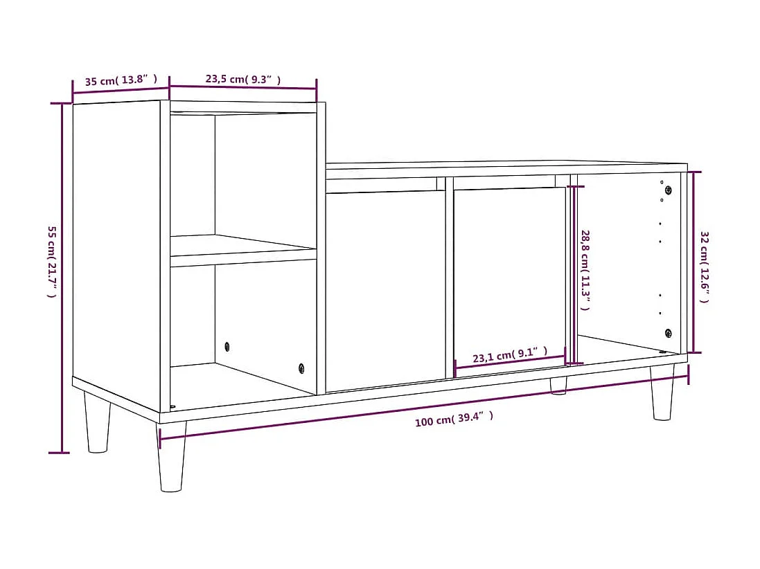 Meuble TV Chêne fumé 100x35x55 cm Bois d'ingénierie