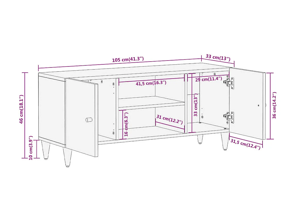 TV-Schrank 105x33x46 cm Massivholz Mango