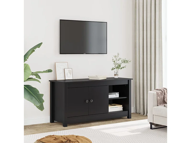 Mueble de TV de madera maciza de pino negro 103x36,5x52 cm