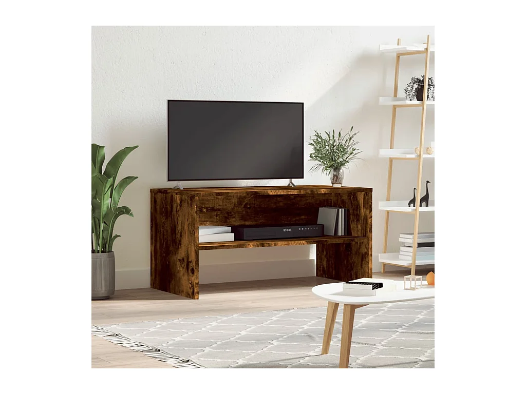 Meuble TV chêne fumé 80x40x40 cm bois d'ingénierie