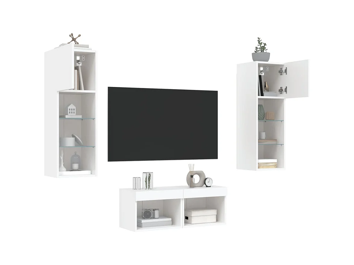 4-delige tv-wandmeubelset met LED-verlichting wit