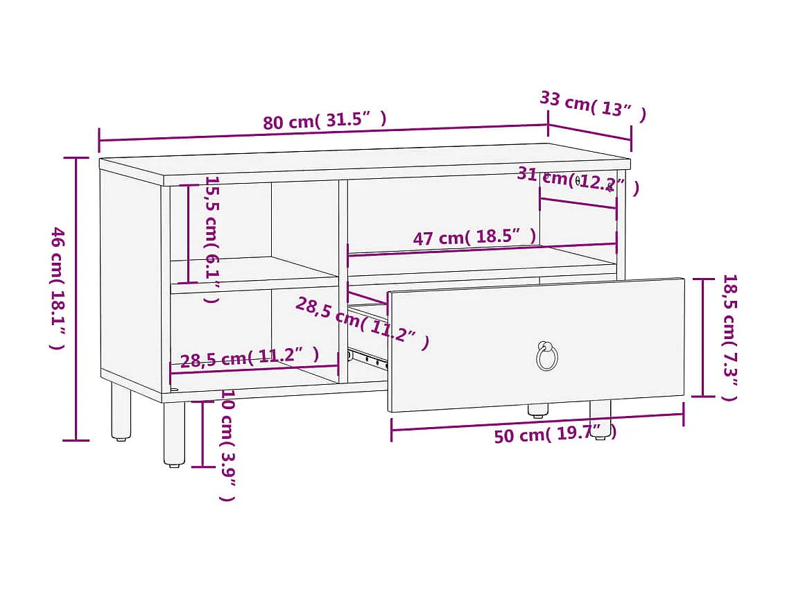 Meuble TV 80x33x46 cm bois massif de manguier