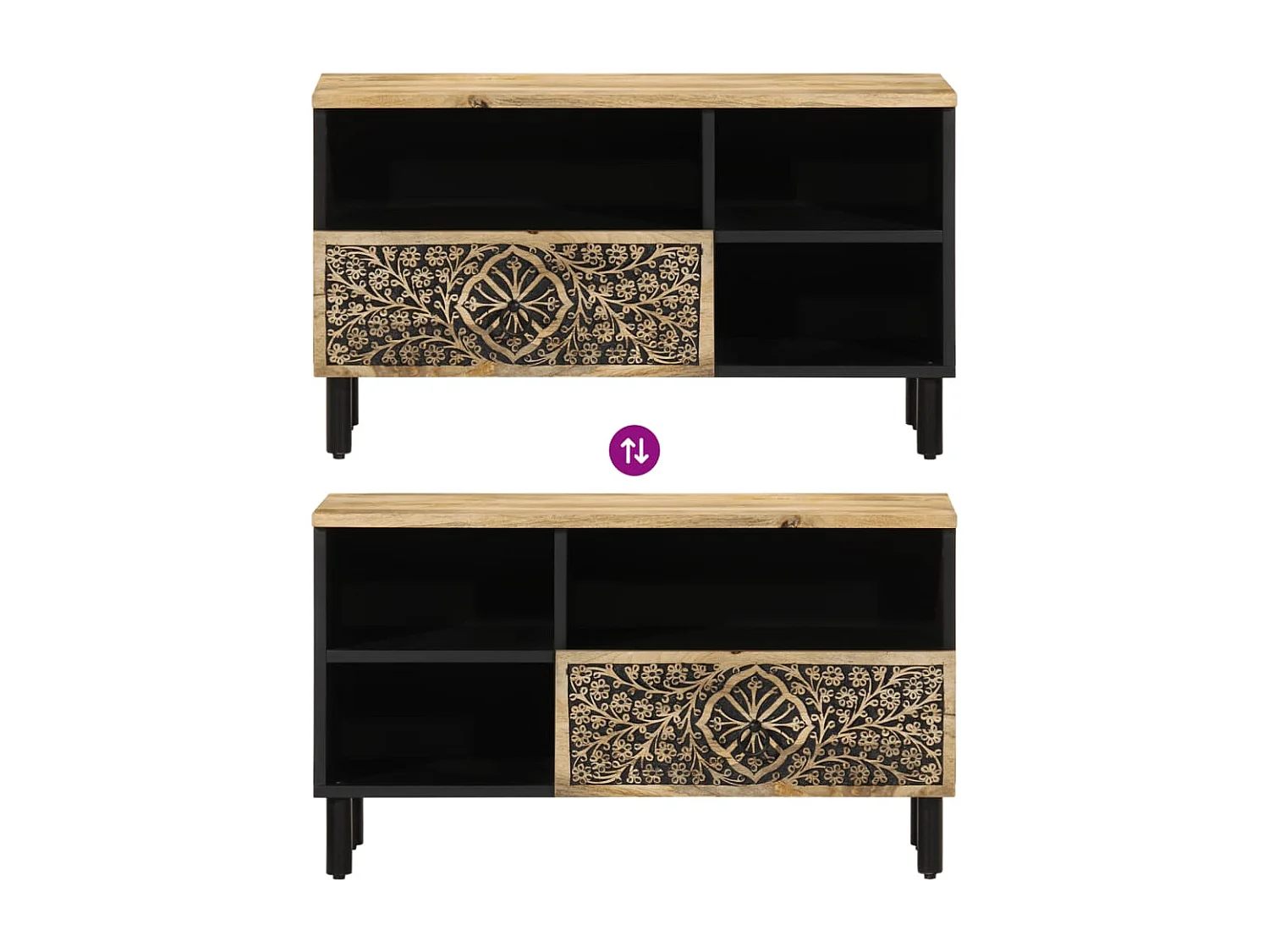 Meuble TV 80x33x46 cm bois massif de manguier