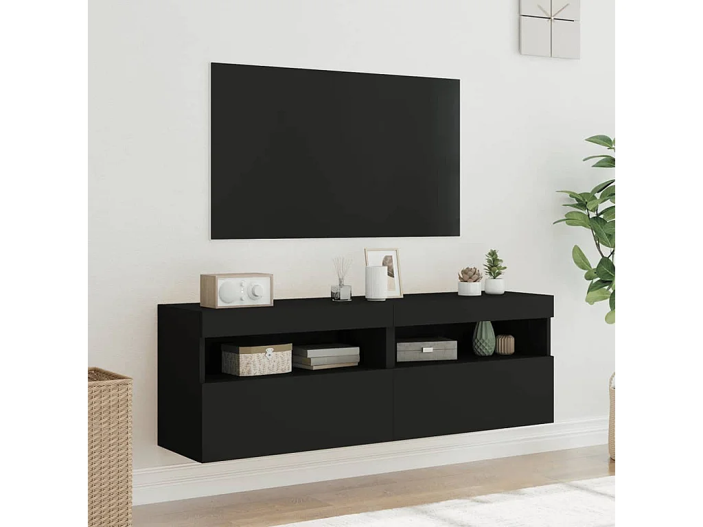 Meubles TV muraux avec lumières LED 2 pcs noir 60x30x40 cm