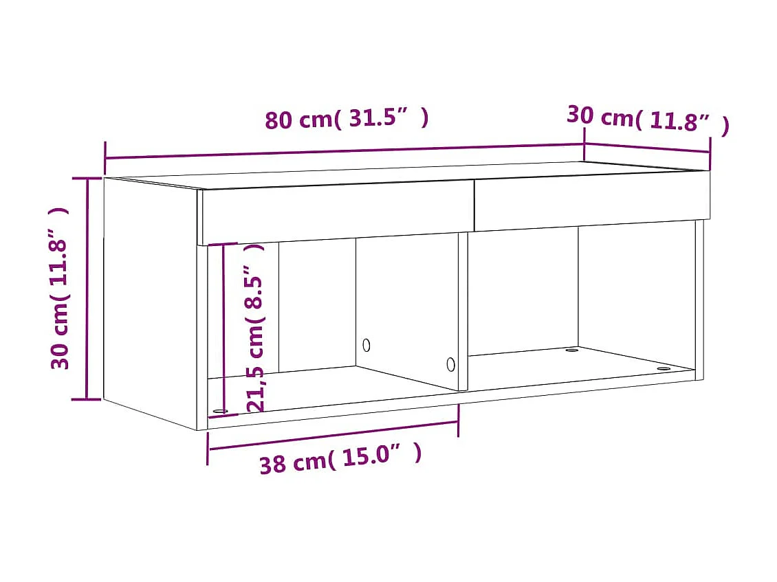 Tv-meubel met LED-verlichting 80x30x30 cm wit