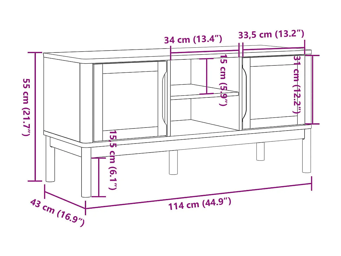 Móvel de TV FLORO 114x43x55 cm madeira de pinho maciça cinzento