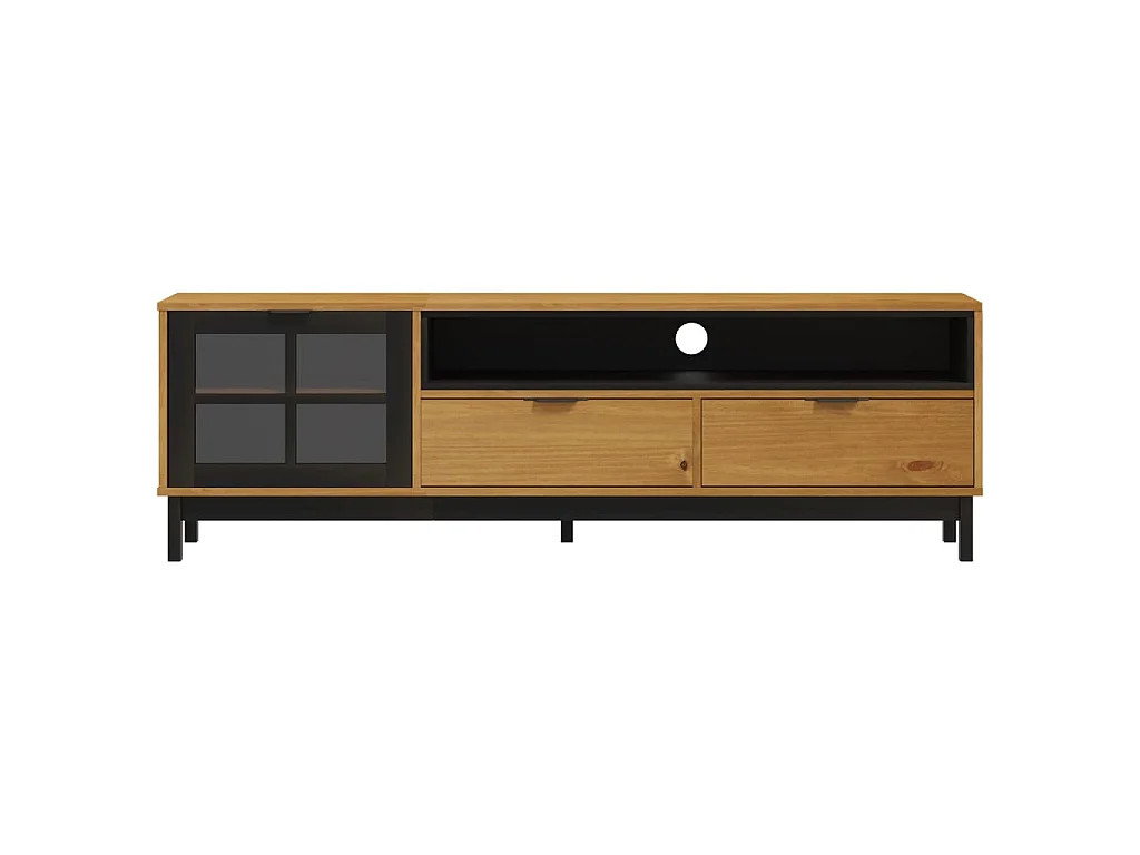 Meuble TV avec porte vitrée FLAM 158x40x50cm bois massif de pin