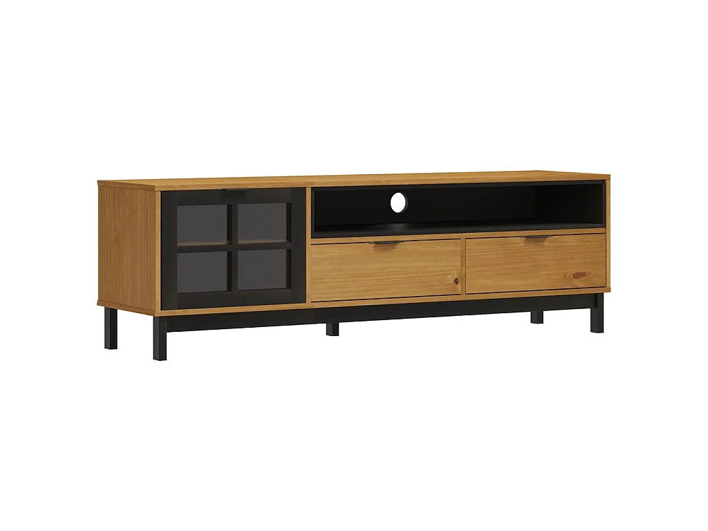 Meuble TV avec porte vitrée FLAM 158x40x50cm bois massif de pin