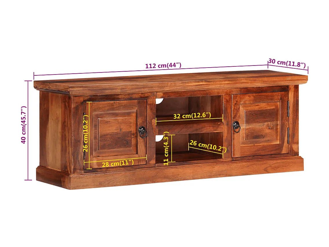 Meuble TV avec portes 112x30x40 cm bois d'acacia massif
