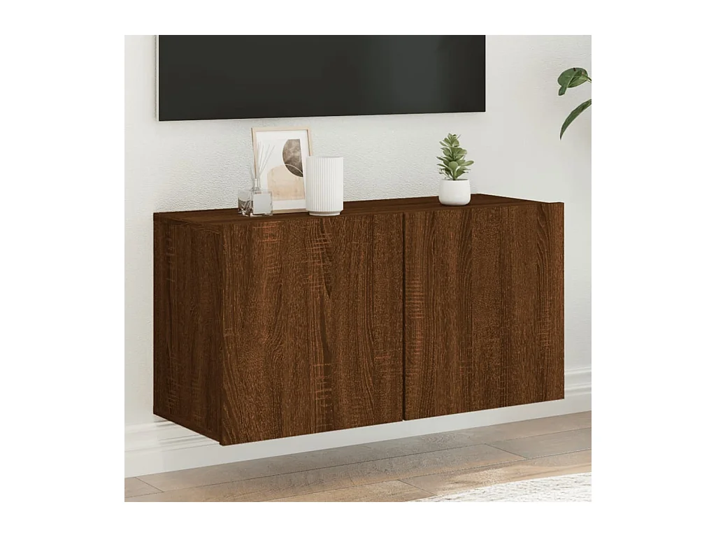 Meuble TV mural chêne marron 80x30x41 cm