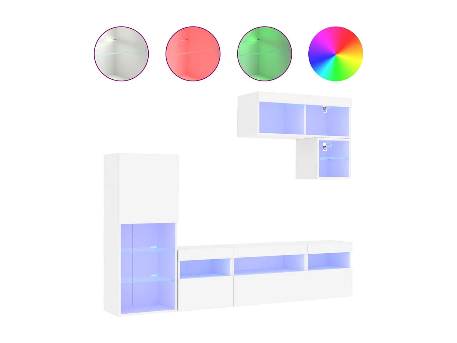 Unités murales TV avec LED 6 pcs blanc bois d'ingénierie