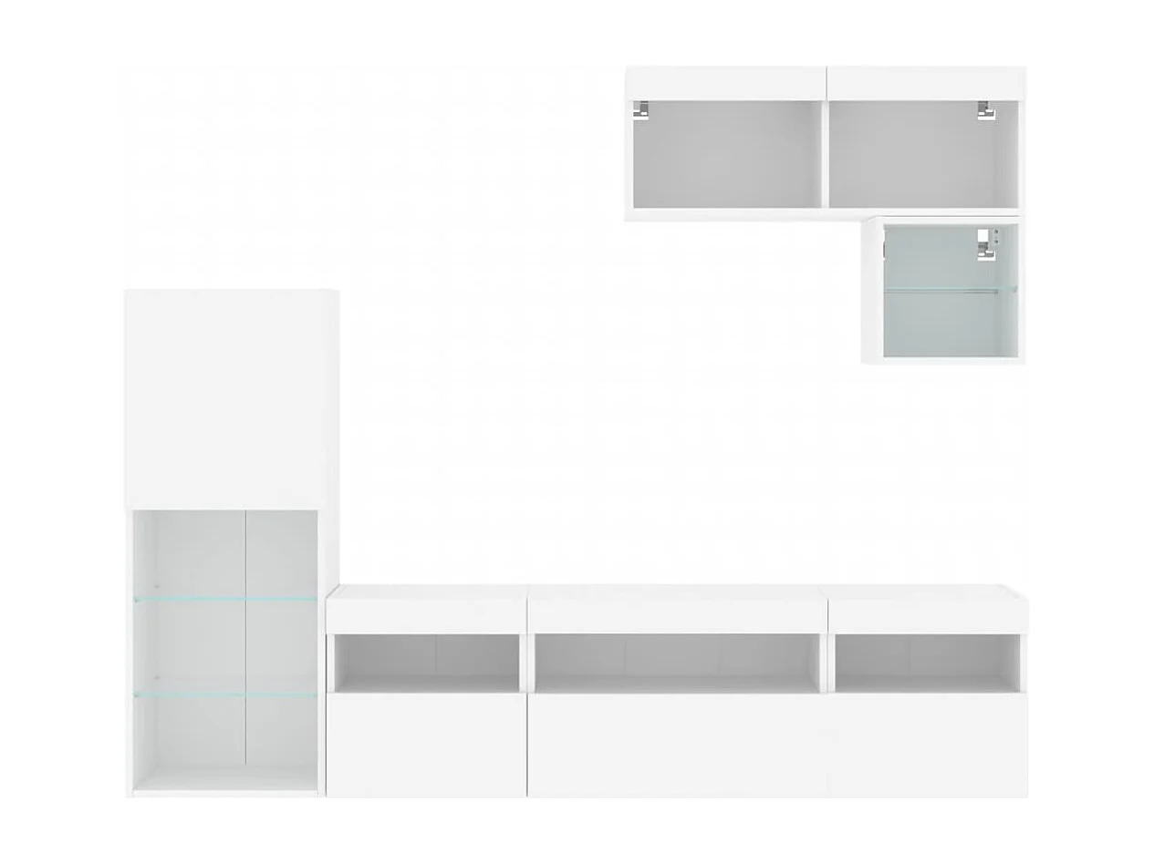 Unités murales TV avec LED 6 pcs blanc bois d'ingénierie