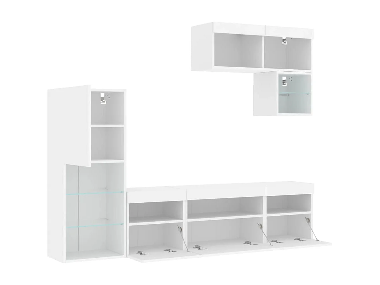 Unités murales TV avec LED 6 pcs blanc bois d'ingénierie