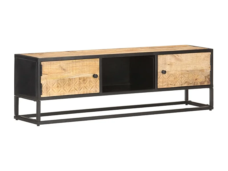 TV-Schrank mit Geschnitzter Tür 130x30x40 cm Raues Mangoholz