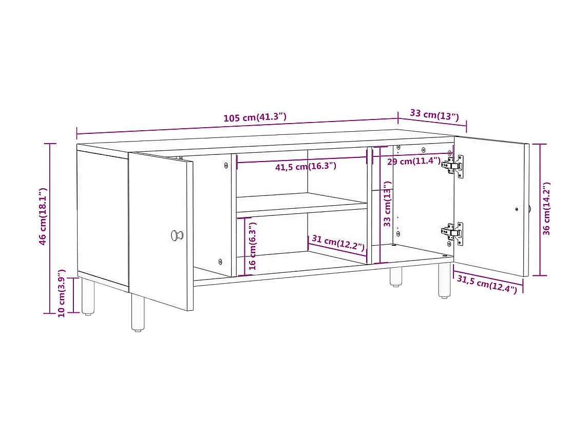 TV-Schrank 105x33x46 cm Massivholz Mango