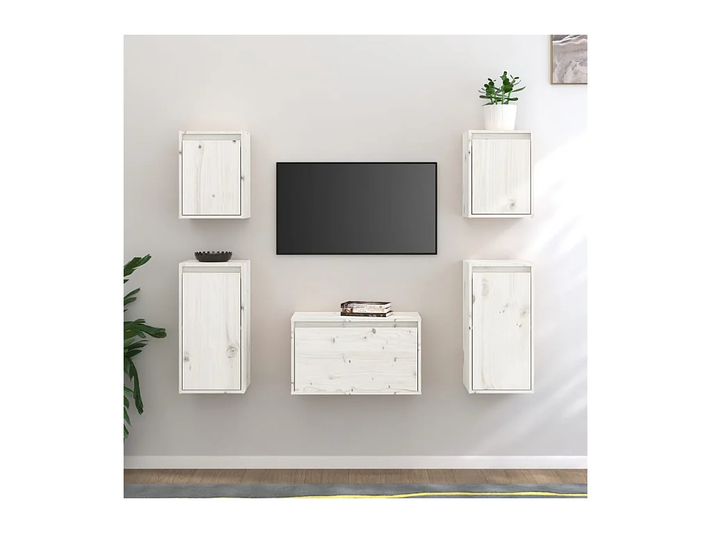 Meubles TV 5 pcs Blanc Bois massif de pin
