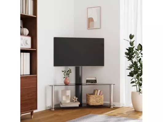 Kauf Unique TV-Eckregal mit 2 Ablagen für 32-70 Zoll Schwarz und Silbern