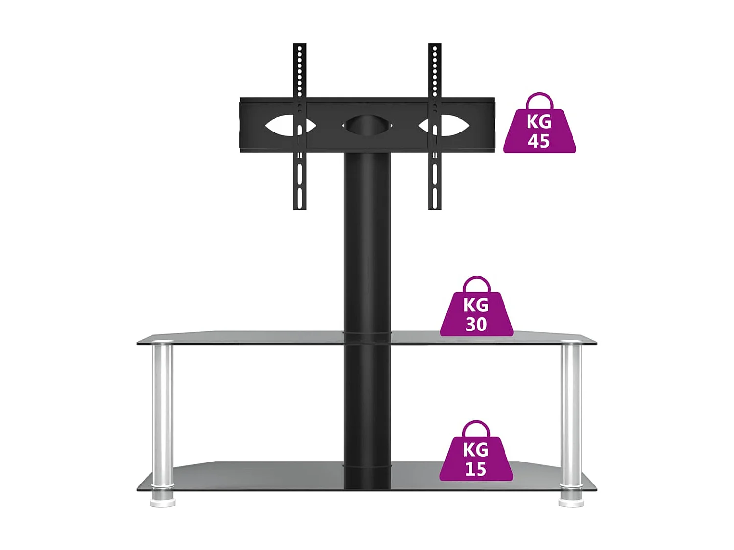 TV-Eckregal mit 2 Ablagen für 32-70 Zoll Schwarz und Silbern