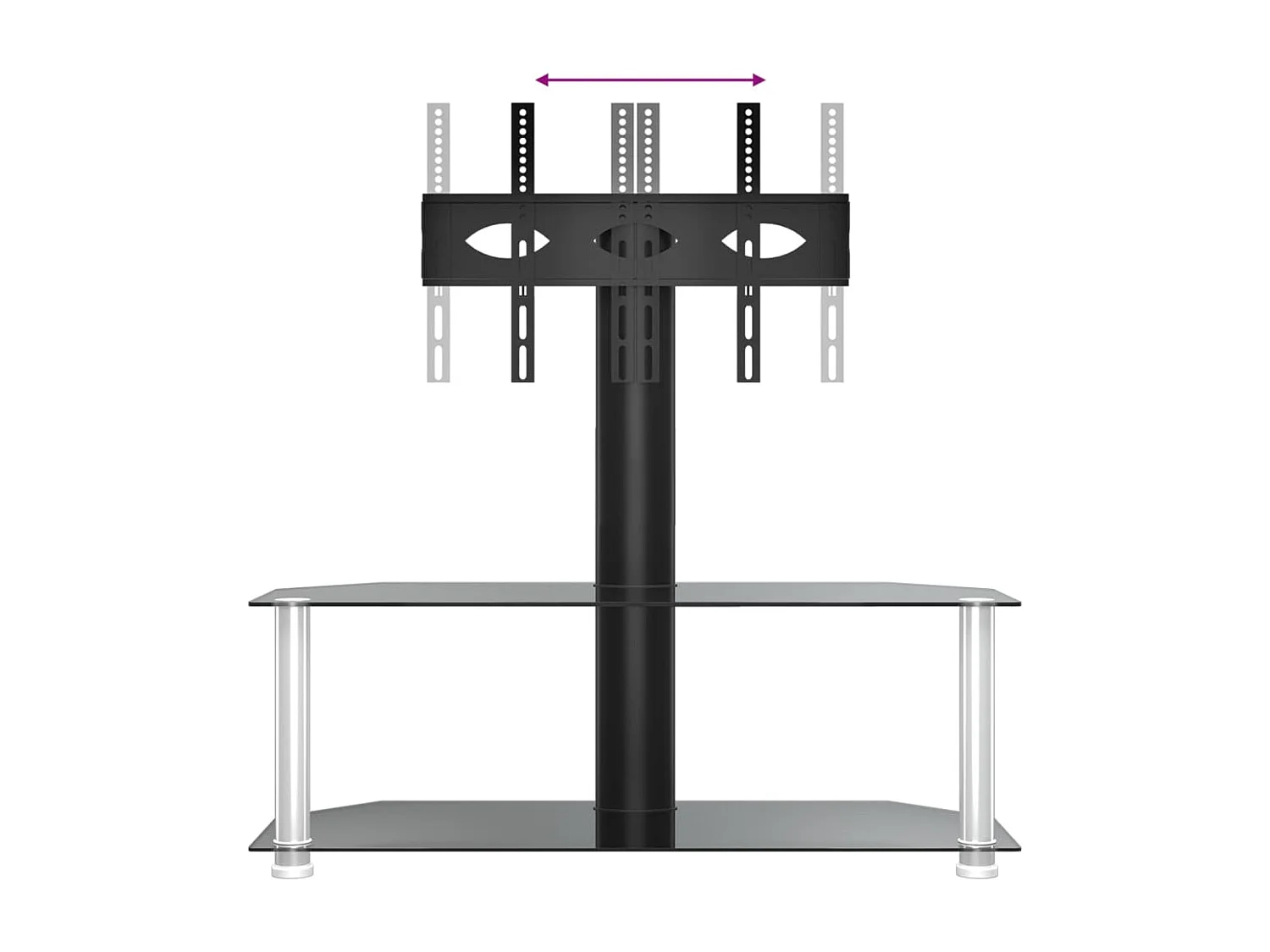 TV-Eckregal mit 2 Ablagen für 32-70 Zoll Schwarz und Silbern