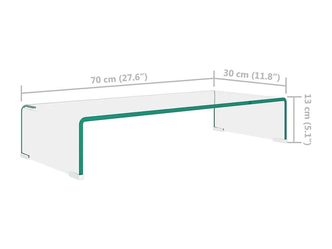 Tv-meubel/monitorverhoger transparant 70x30x13 cm glas