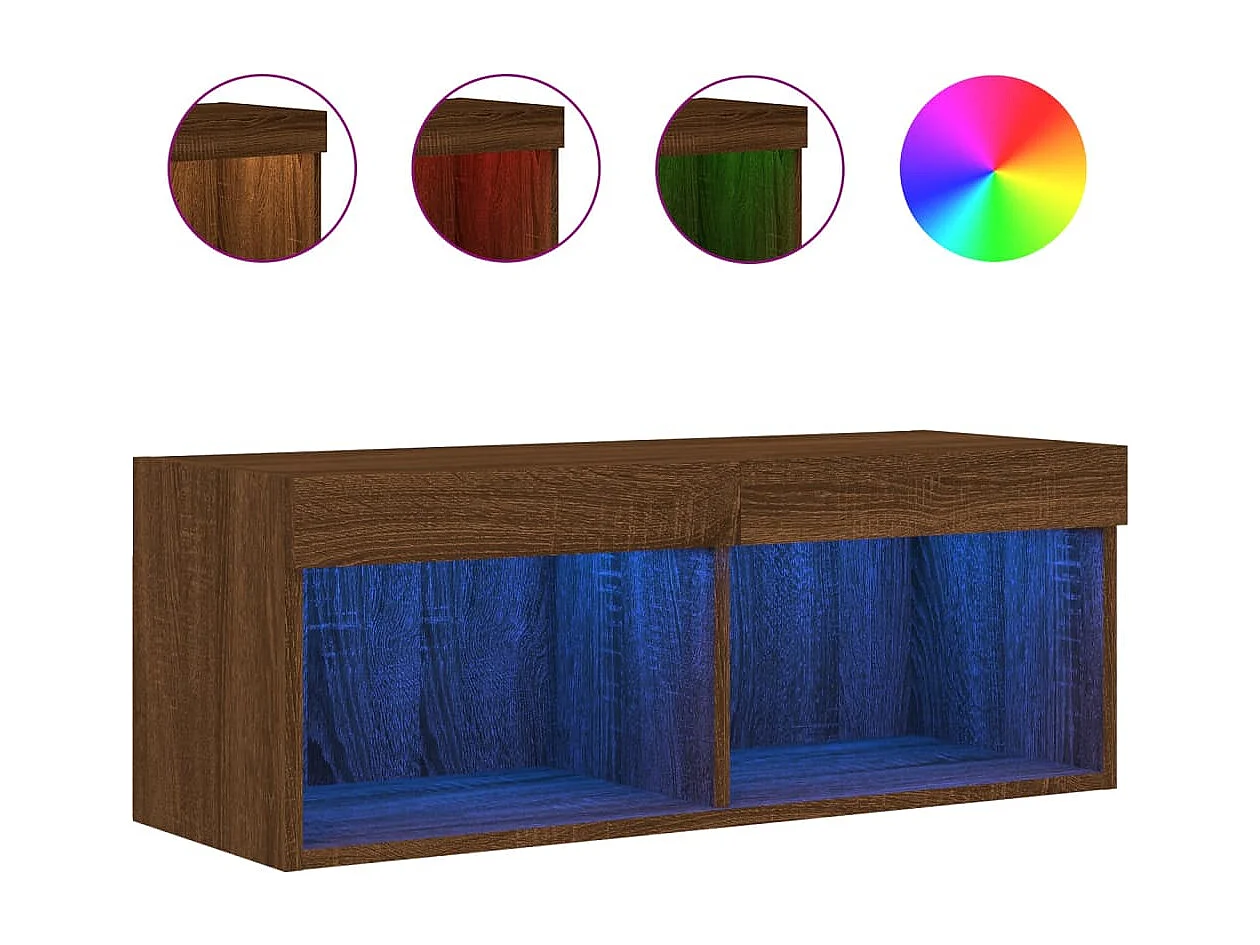 Meuble TV avec lumières LED chêne marron 80x30x30 cm