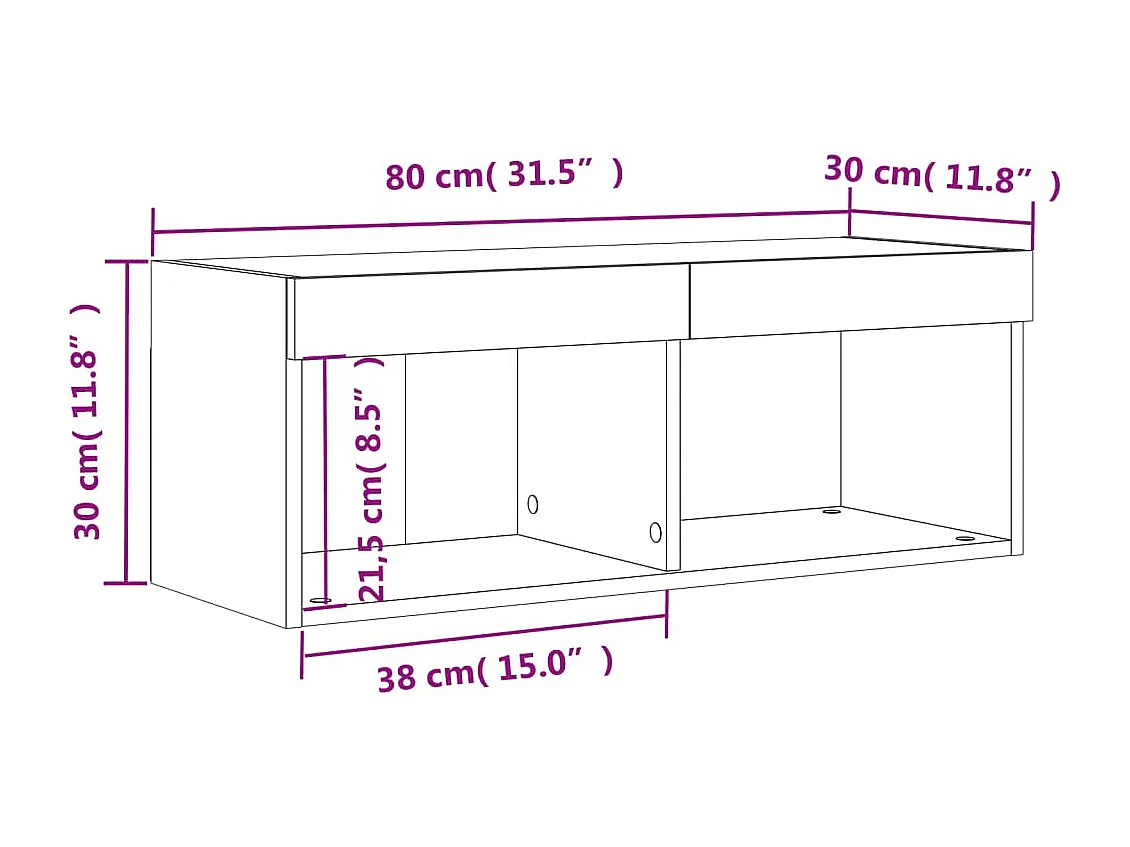 Tv-meubel met LED-verlichting 80x30x30 cm bruin eikenkleur