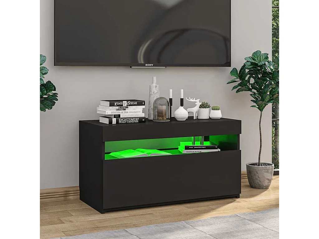 TV-Schrank mit LED-Leuchten Schwarz 75x35x40 cm