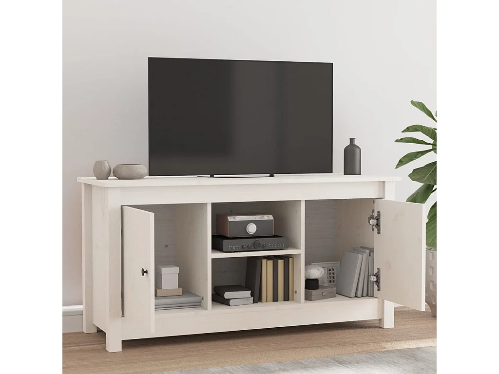 TV-Schrank Weiß 103x36,5x52 cm Massivholz Kiefer