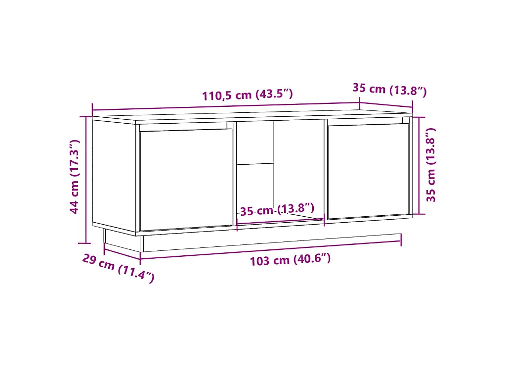 Meuble TV Marron miel 110,5x35x44 cm Bois de pin massif