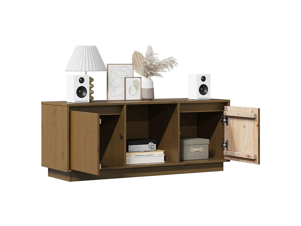 Meuble TV Marron miel 110,5x35x44 cm Bois de pin massif