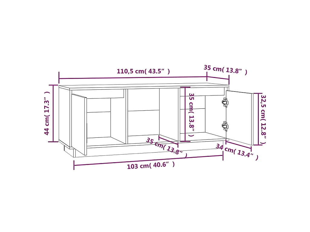Meuble TV Marron miel 110,5x35x44 cm Bois de pin massif