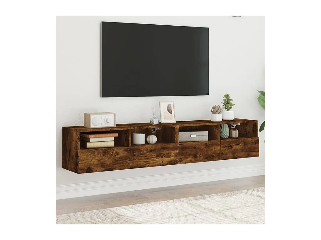 Meubles TV muraux 2 pcs chêne fumé 80x30x30cm bois d'ingénierie